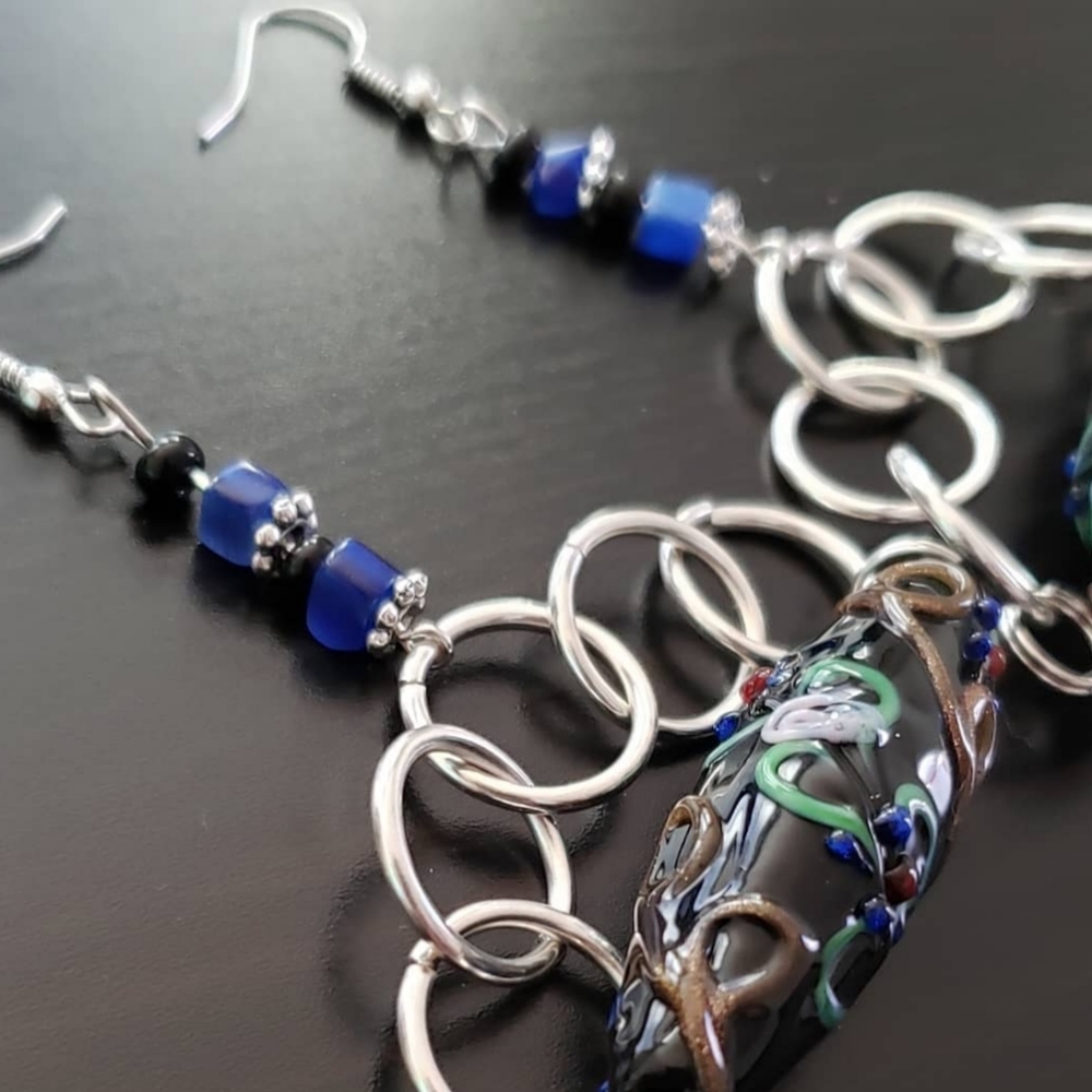Handcrafted black lampwork earrings